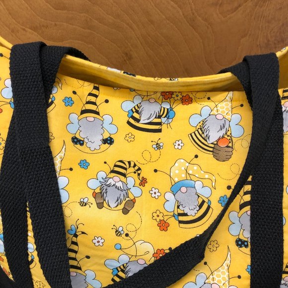 Gnome Canvas Tote Bag Large Bumblebee Yellow Black Handmade - Picture 2 of 7
